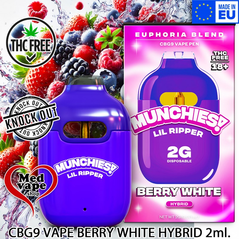 CBG9 VAPE LIL RIPPER - BERRY WHITE 2ML - MUNCHIES WEED CANNABIS LEGAL MEDVAPE THC FREE